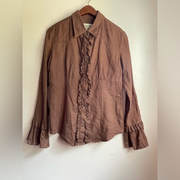 Tasha Polizzi Tops - Tasha Polizzi SaddleBlanket Ruffle Pearl Snap Down Long Sleeve Linen Shirt Sz S.